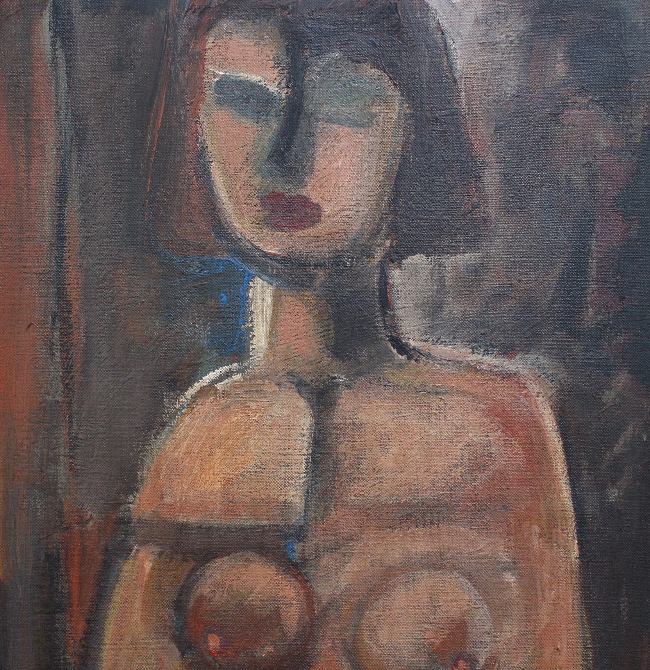 Portrait of Young Woman - Cubist Painting by Unknown