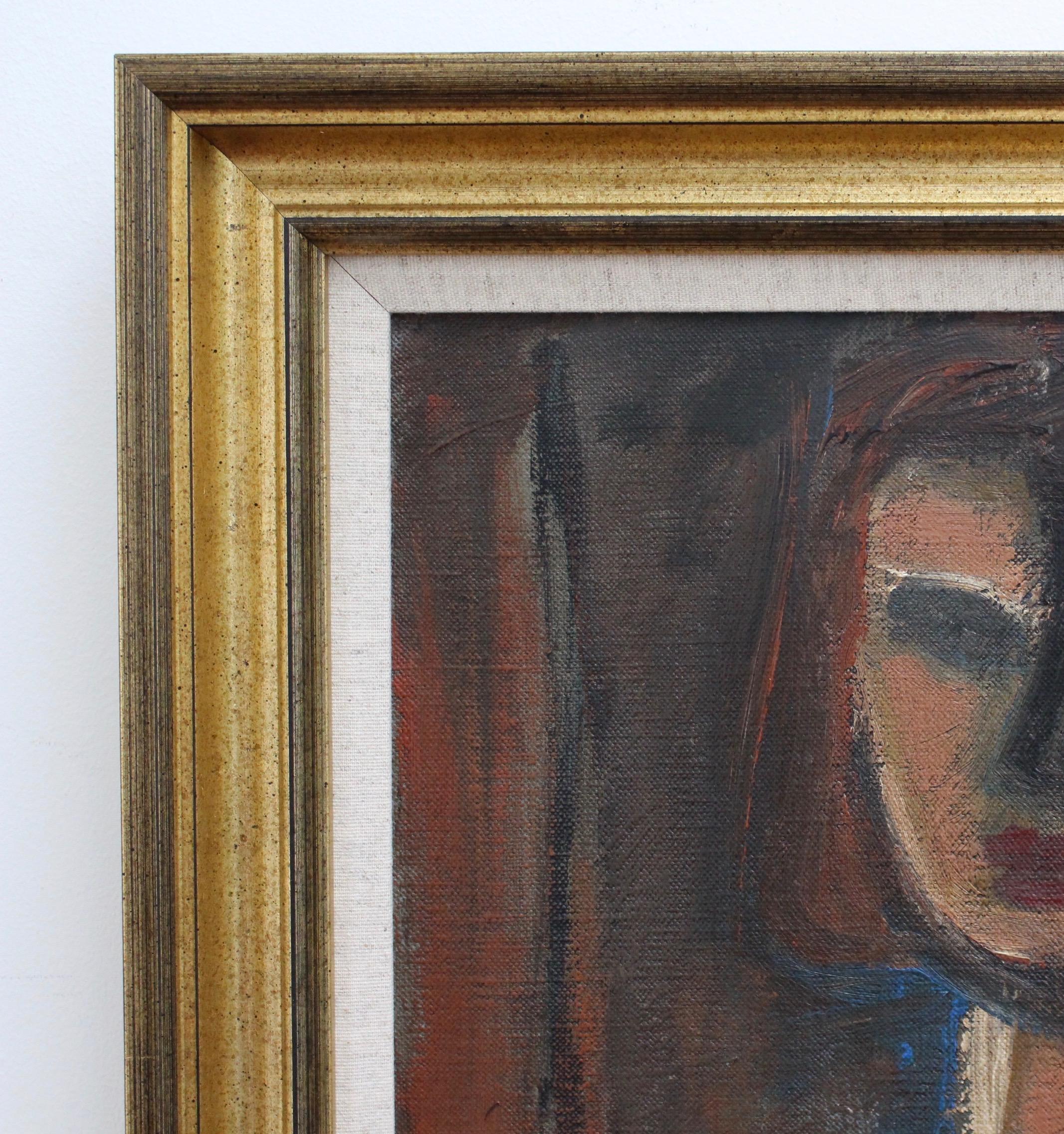 Portrait of Young Woman - Brown Abstract Painting by Unknown