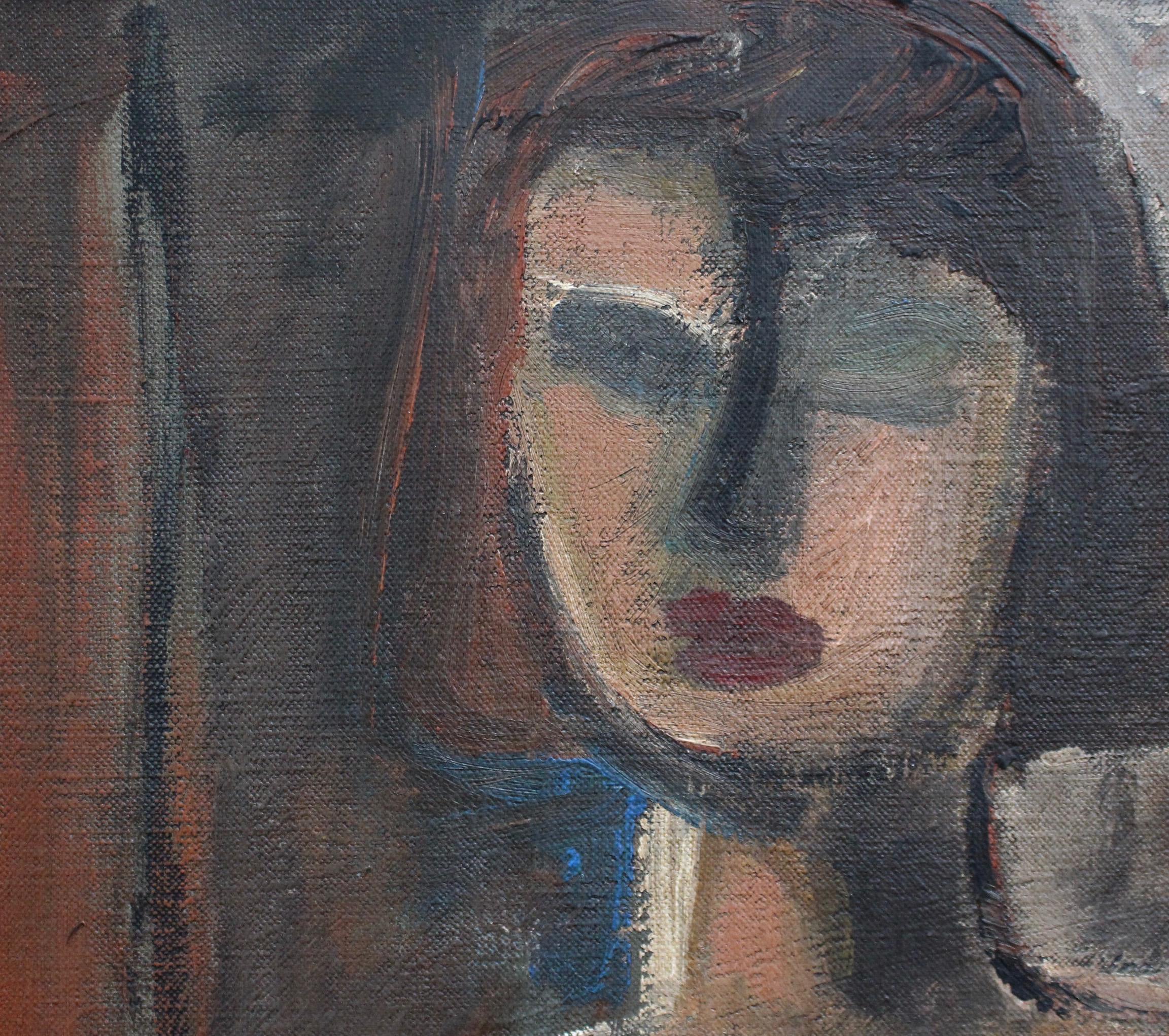 'Portrait of Young Woman', oil on canvas, German School (circa 1940s - 60s). An extraordinary mid-century portrait of a young woman painted in the style of expressionists / cubists of the era. Unsure if she is simply a model sitting for the artist