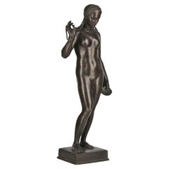 German School Patinated Bronze "Nude woman with Braids and Seashell"