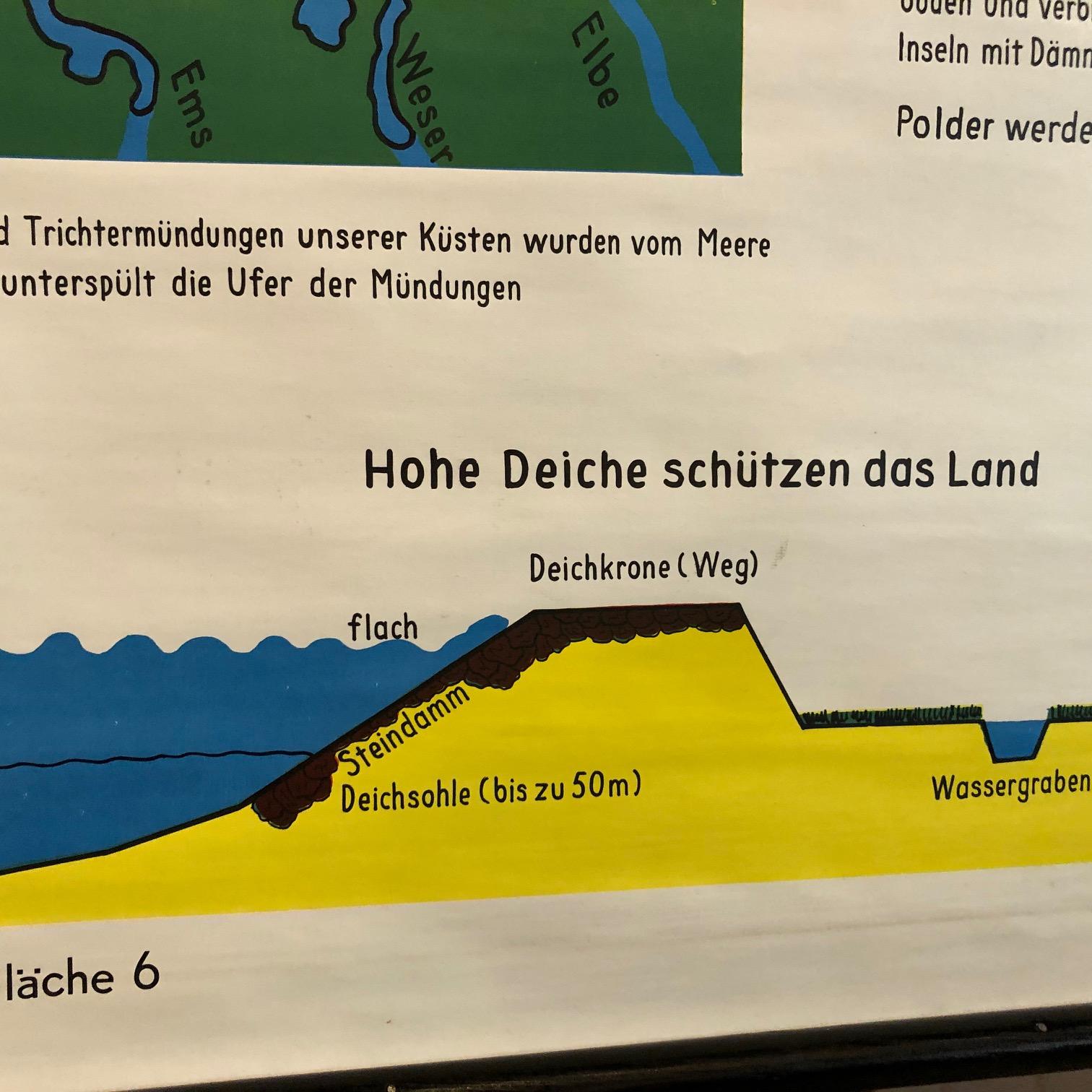 Industrial German Scientific Ocean Tidal Erosion Geology Chart For Sale