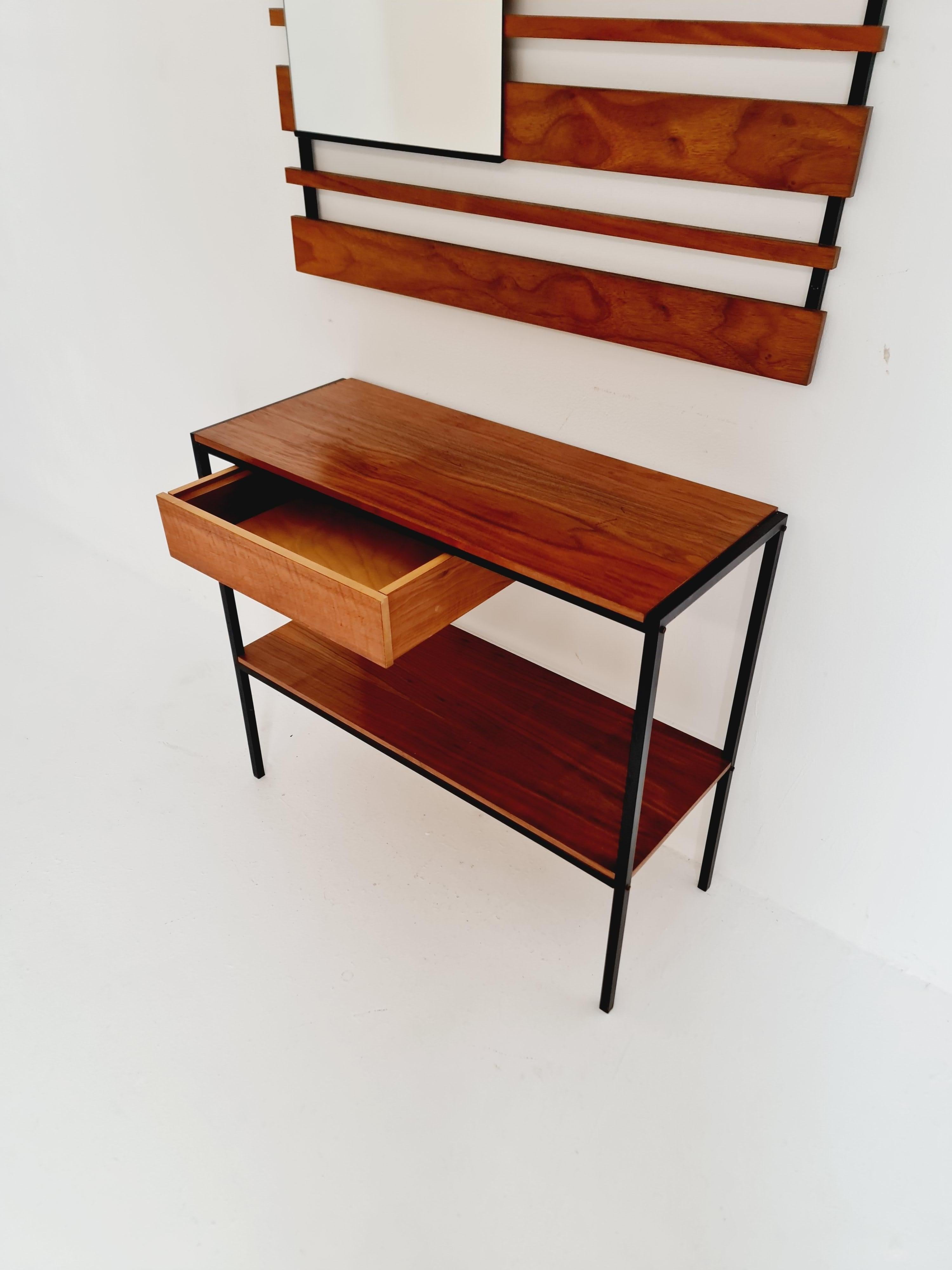 Walnut German Set coat rack/ hallway wall wardrobe/  With Mirorr, Flor Cabinet  1960s For Sale