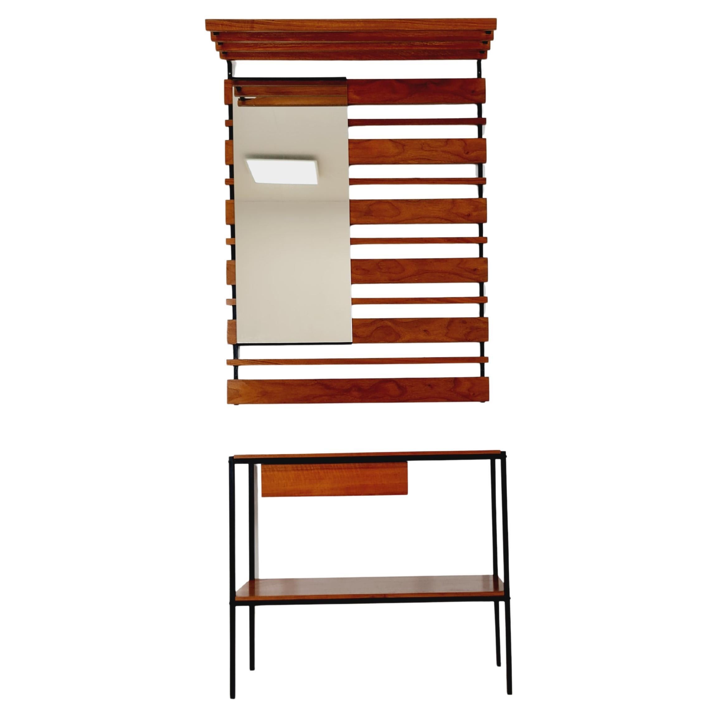 German Set coat rack/ hallway wall wardrobe/  With Mirorr, Flor Cabinet  1960s