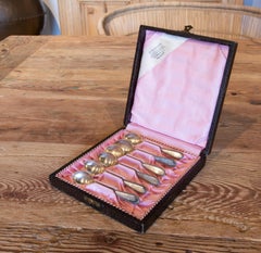German Set of Six Silver Spoons in Case