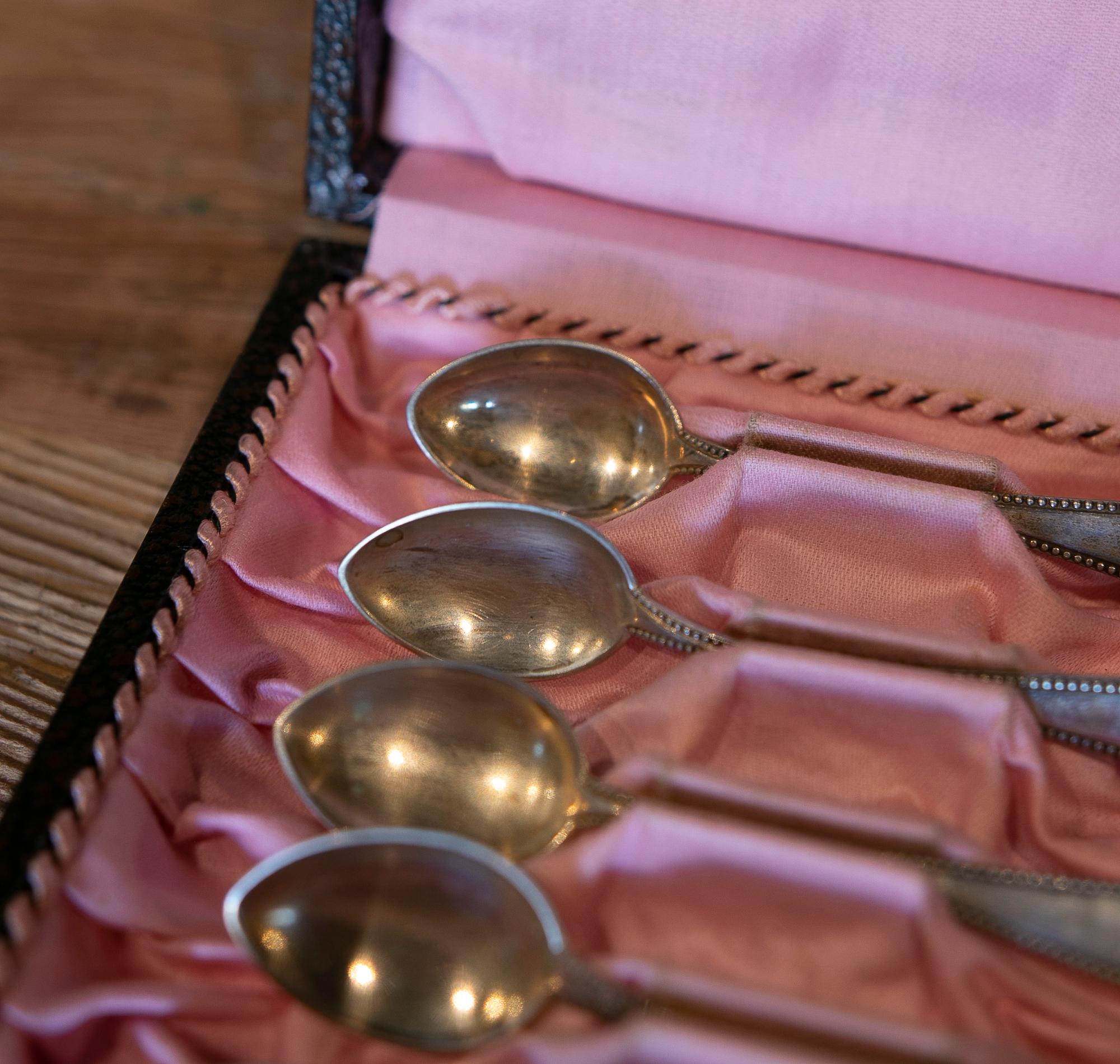 German Set of Six Silver Spoons in Case 2