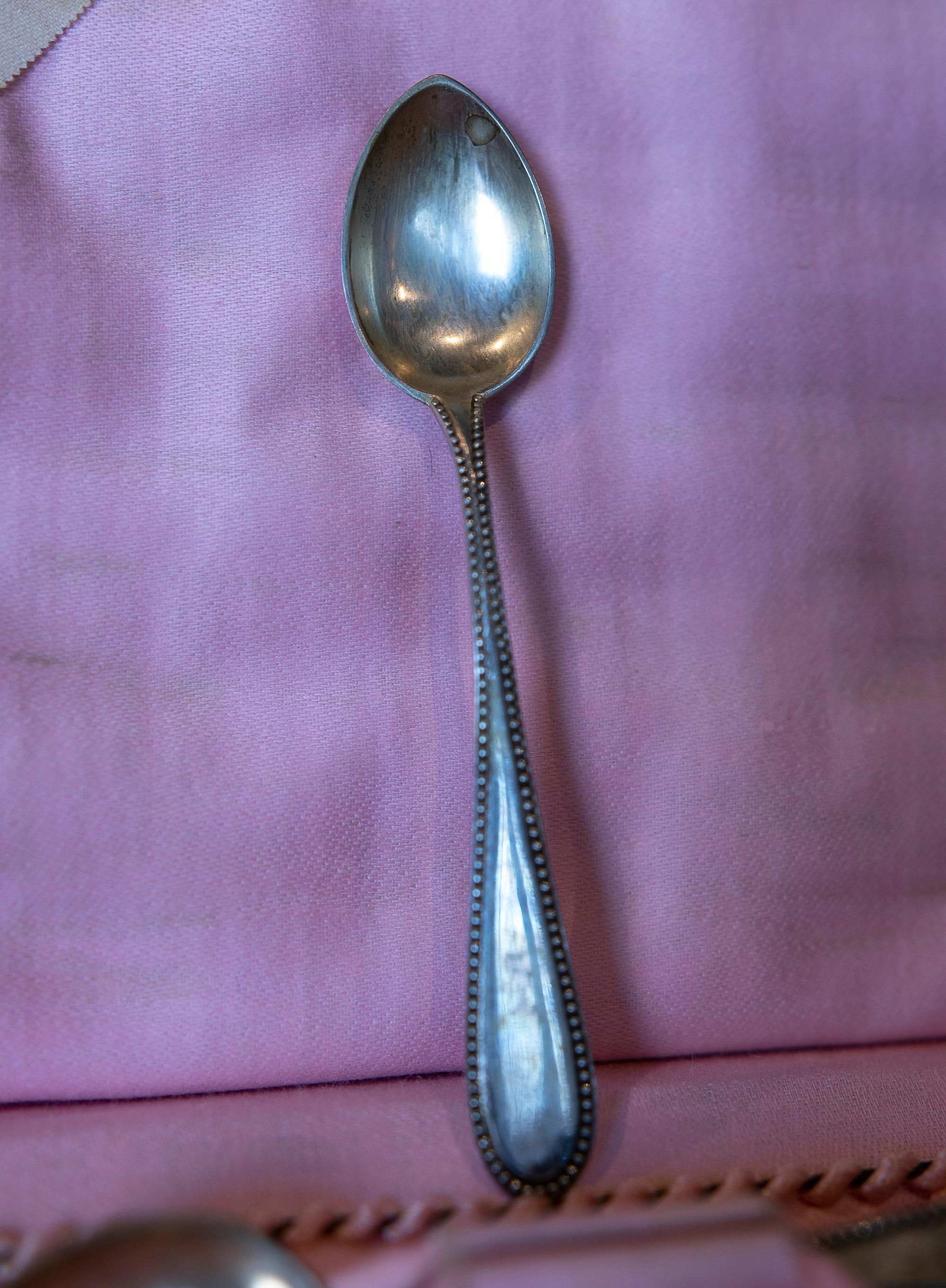 German Set of Six Silver Spoons in Case For Sale 3