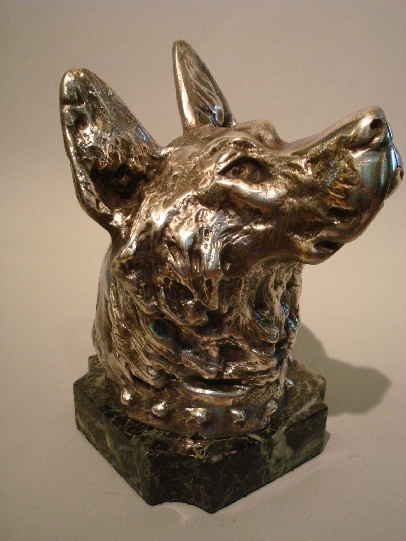 Escultura pisapapeles busto de perro pastor alemán / Francia, 1910 en venta 2