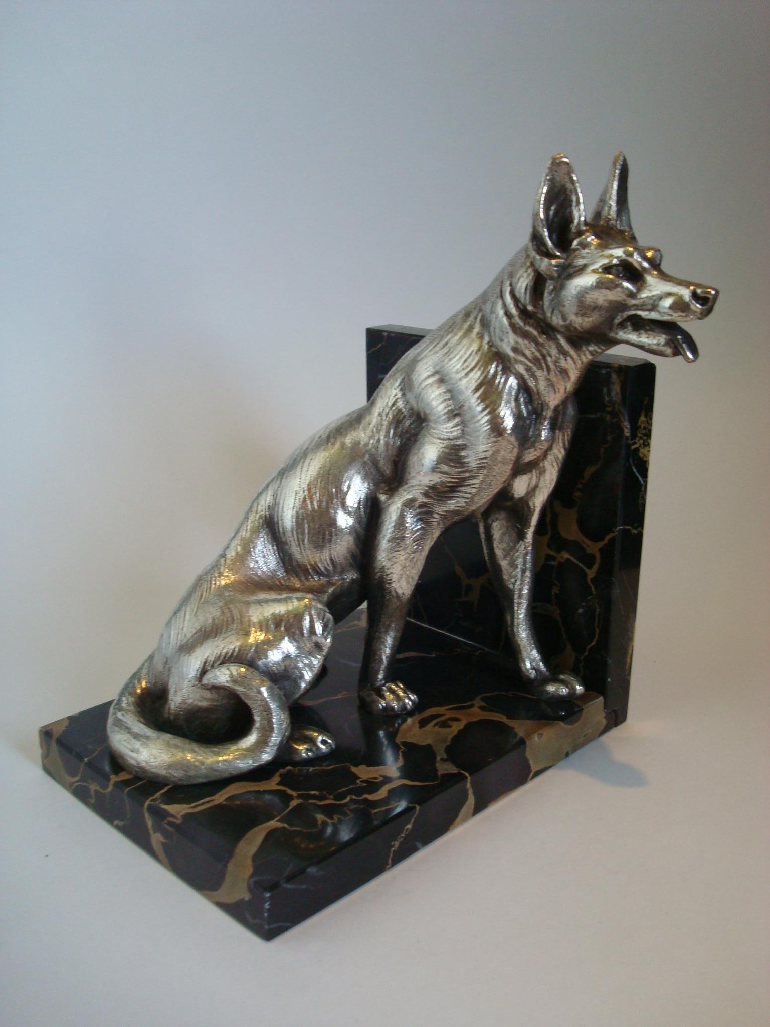 German Shepherd Dog Sculpture Bookends by Louis-Albert Carvin 1