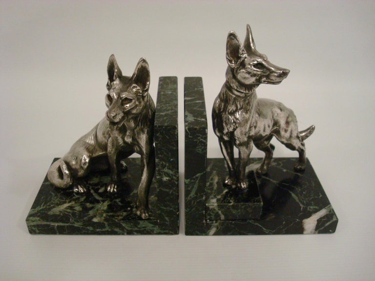 German Shepherd Dog Sculpture Bookends by Louis-Albert Carvin