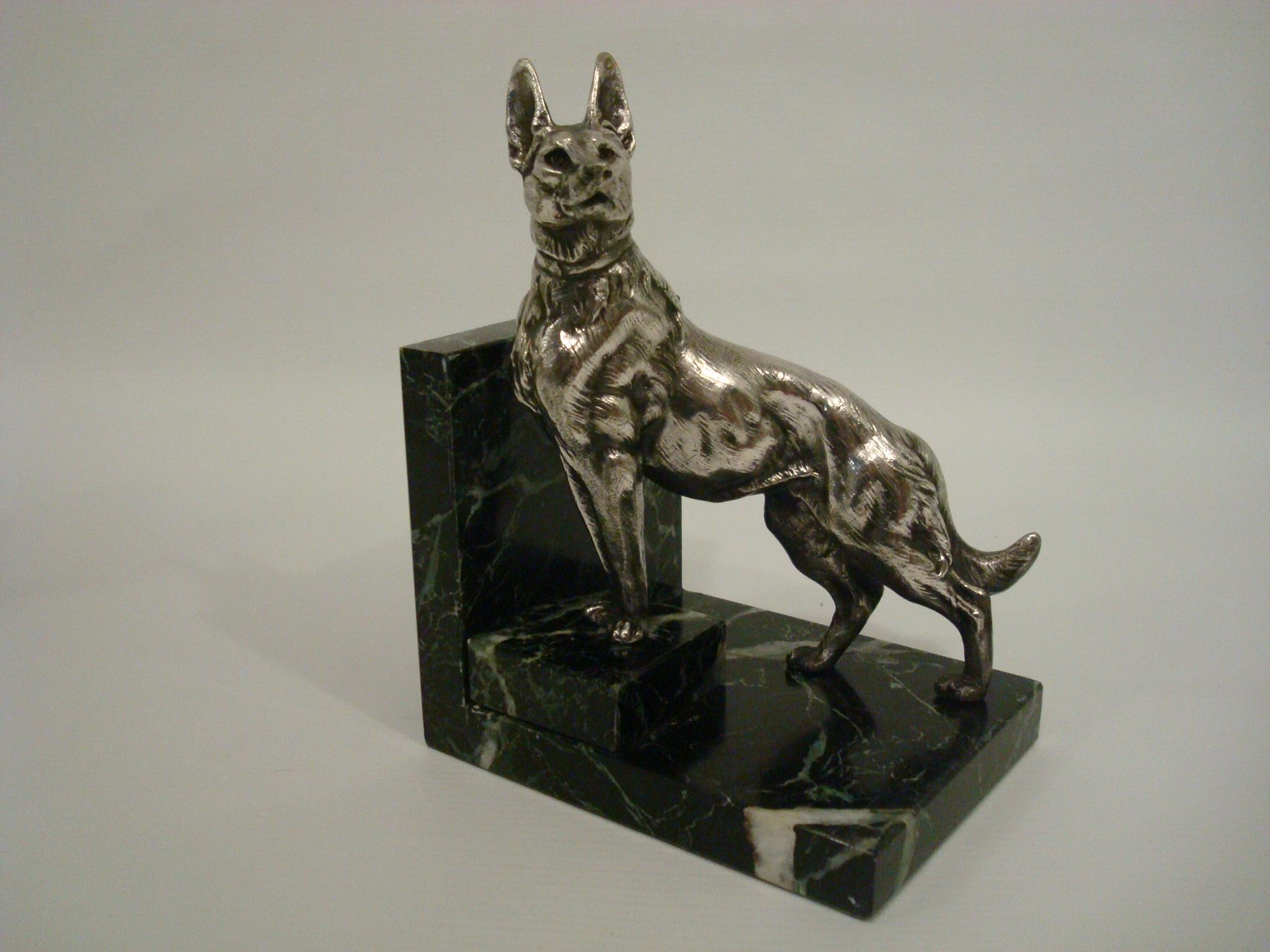Art Deco German Shepherd Dog Sculpture Bookends by Louis-Albert Carvin For Sale