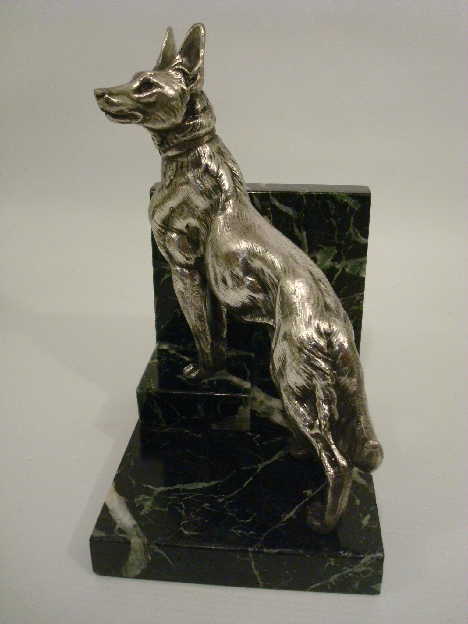 French German Shepherd Dog Sculpture Bookends by Louis-Albert Carvin For Sale