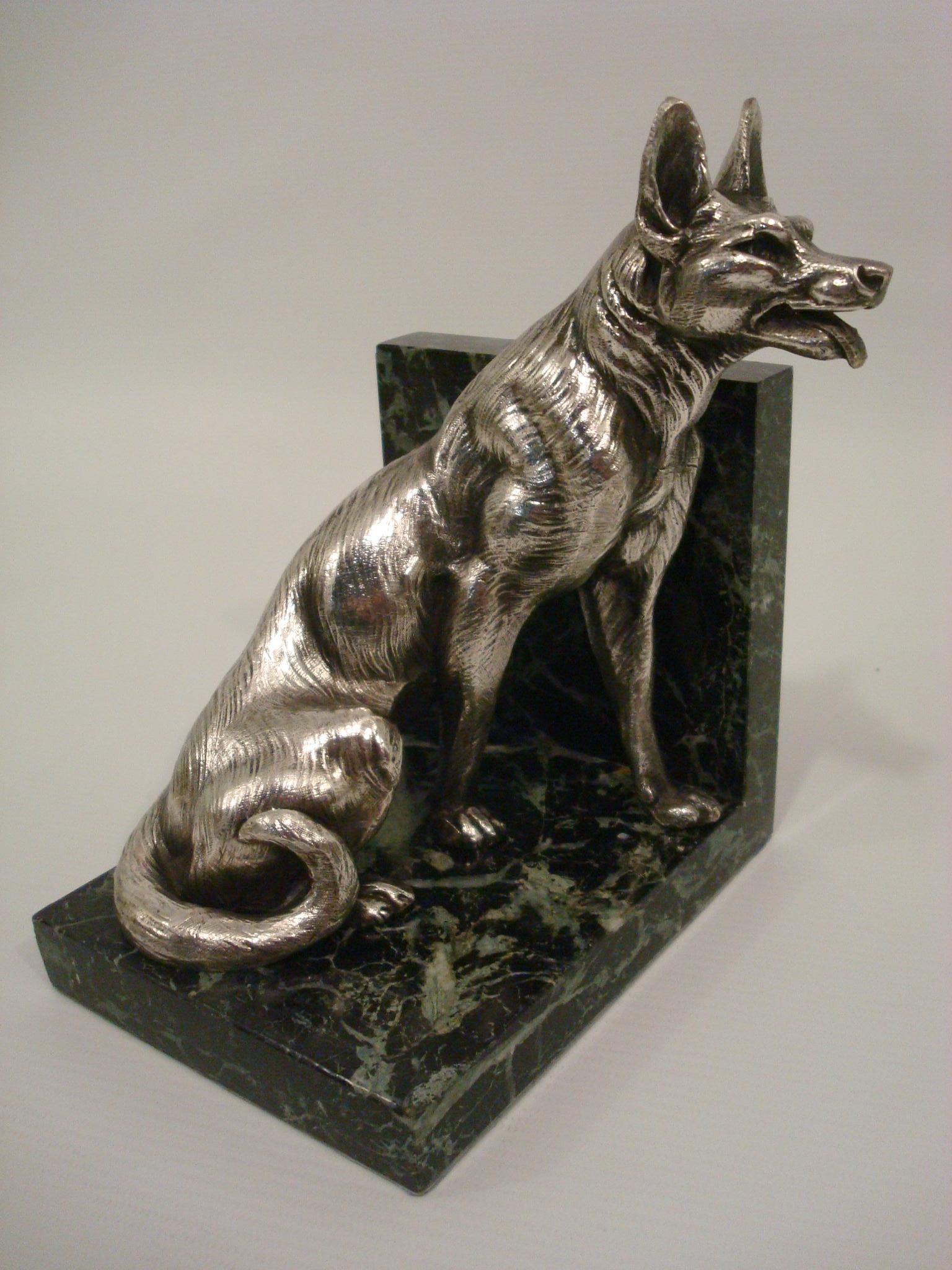 Metal German Shepherd Dog Sculpture Bookends by Louis-Albert Carvin For Sale