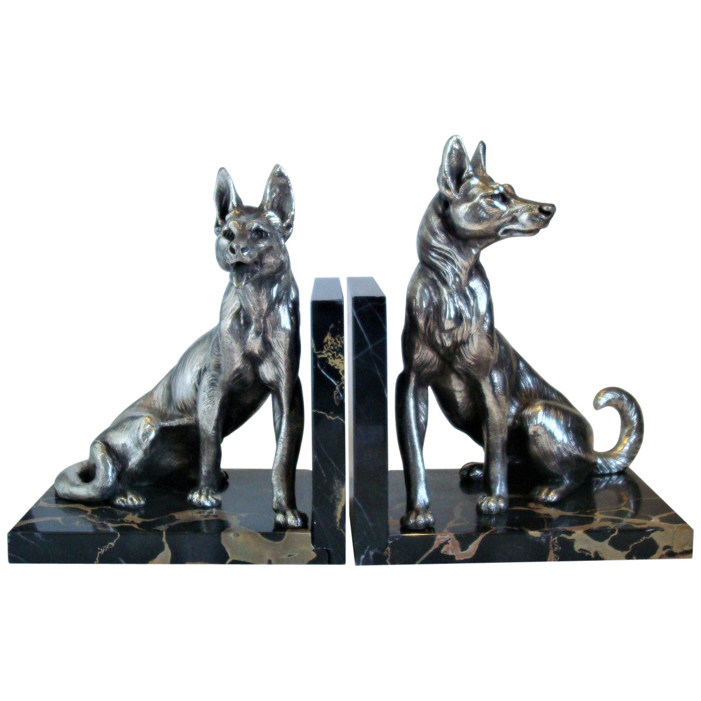 German Shepherd Dog Sculpture Bookends by Louis-Albert Carvin