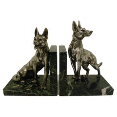 German Shepherd Dog Sculpture Bookends by Louis-Albert Carvin