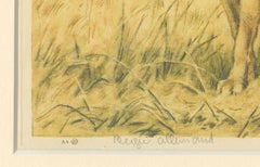 German Shepherd in a Scenic Meadow – Hand-Colored Aquatint by Paul Wood, 1935