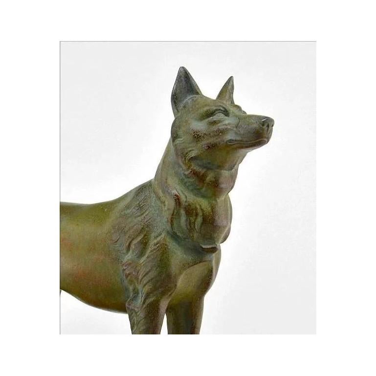 German shepherd sculpture by Louis-Albert Carvin 1930. Spelter dog and marble base. Signed 