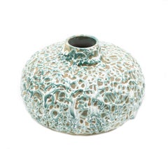 German Short Green and Tan Drizzle Ceramic Vase