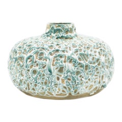 German Short Green and Tan Drizzle Ceramic Vase German Short Green and Tan Drizzle Ceramic Vase