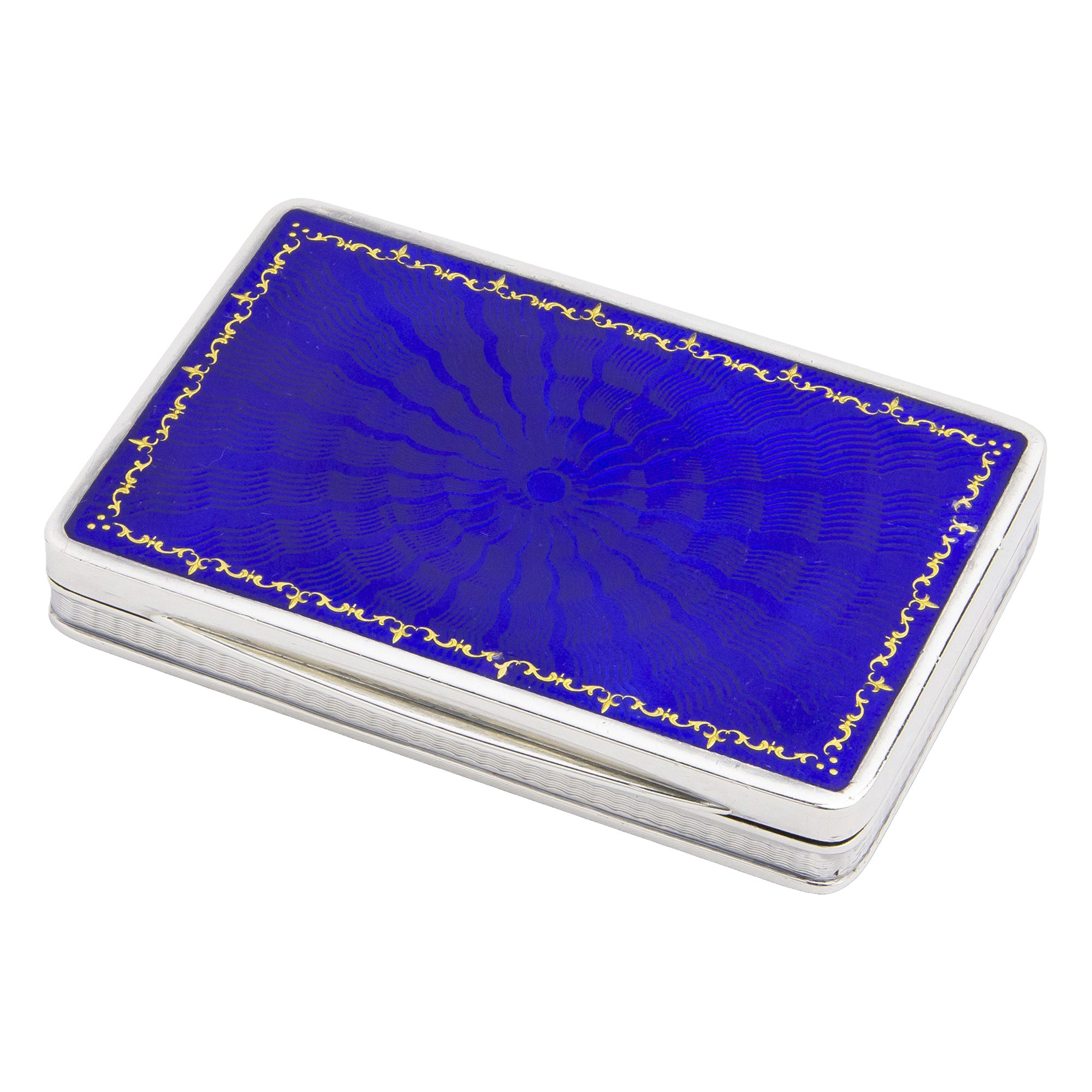 Tabatière allemande en argent et émail bleu de Louis Kuppenheim en vente
