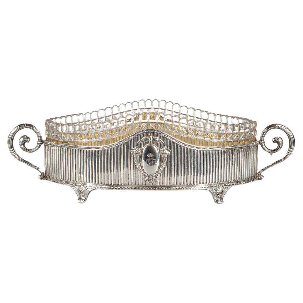 German Silver and Crystal Two-Handled Centerpiece, circa 1890