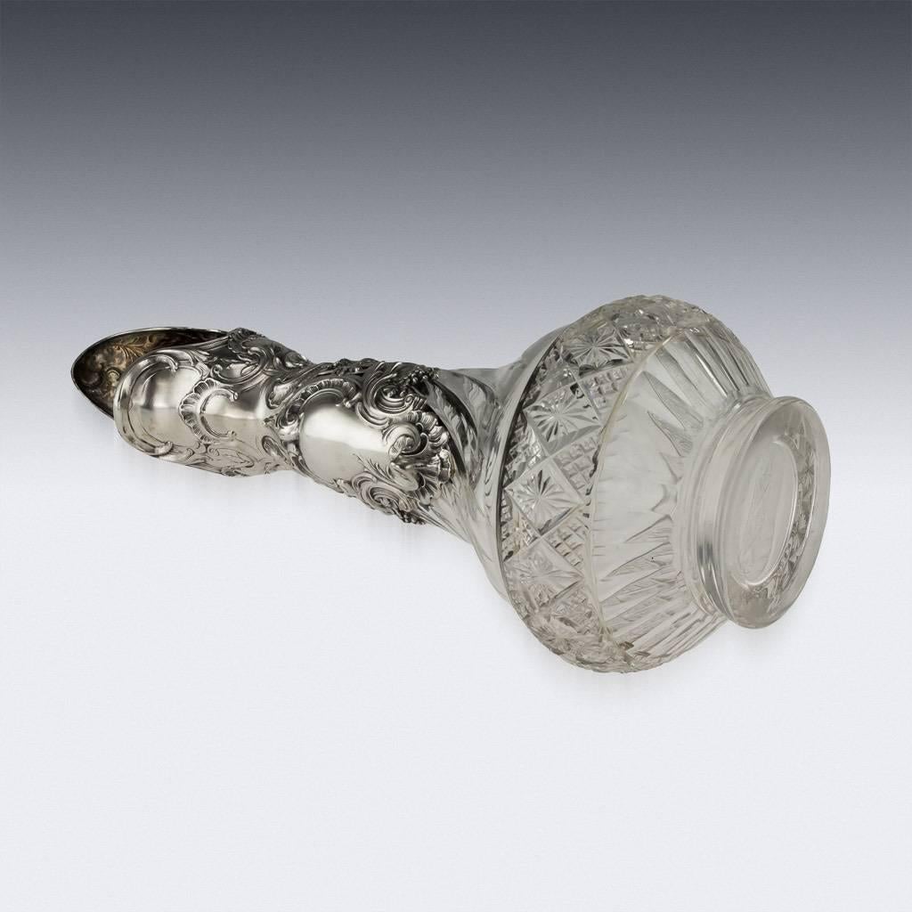 Massiver Krug aus deutschem Silber und geschliffenem Glas:: um 1890 (Rokoko) im Angebot