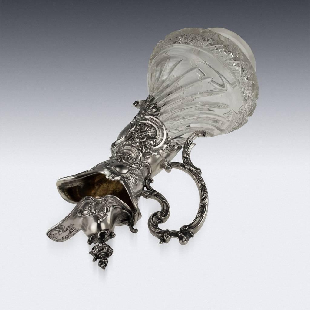 Massiver Krug aus deutschem Silber und geschliffenem Glas:: um 1890 (Deutsch) im Angebot