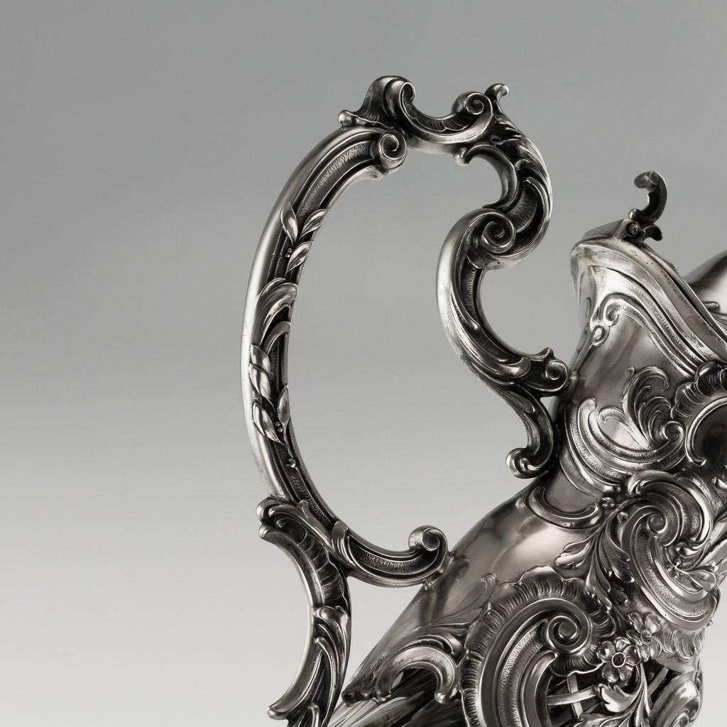 19th Century German Silver and Cut-Glass Massive Claret Jug, circa 1890 For Sale