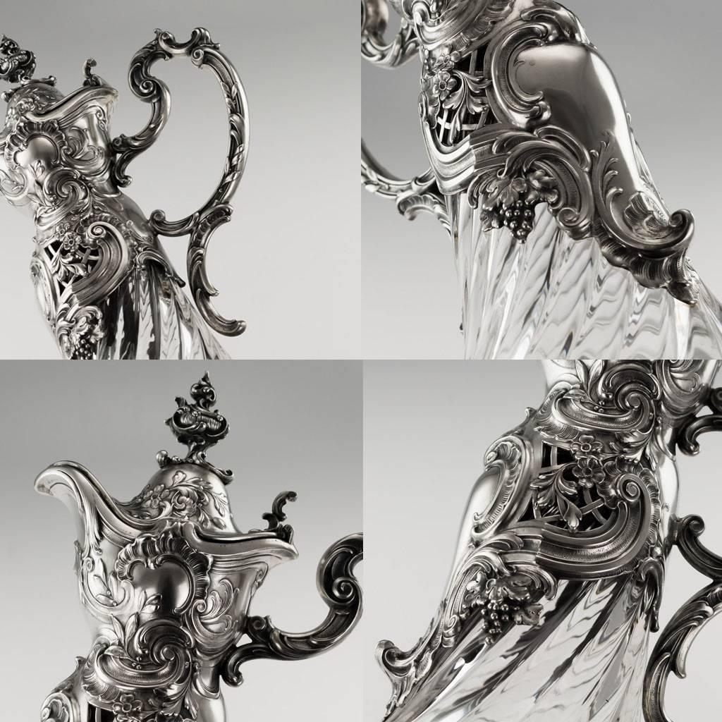German Silver and Cut-Glass Massive Claret Jug, circa 1890 For Sale 3