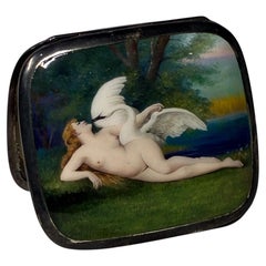 German Silver and Enamel Cigarette Case Mythological Scene “Leda and the Swan