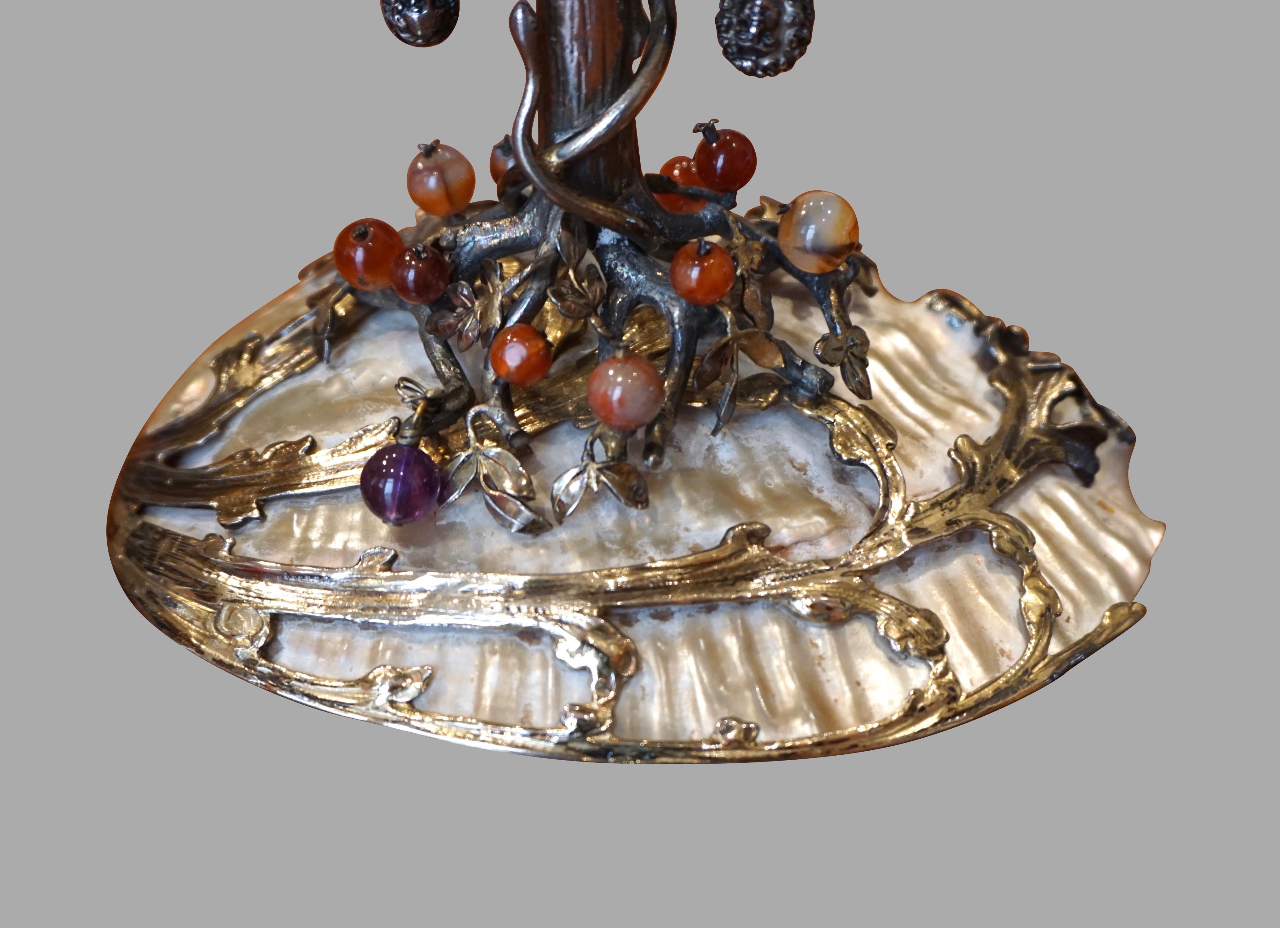 19th Century German Silver and Semi-Precious Stone Baroque Style Adam and Eve Theme Tazza