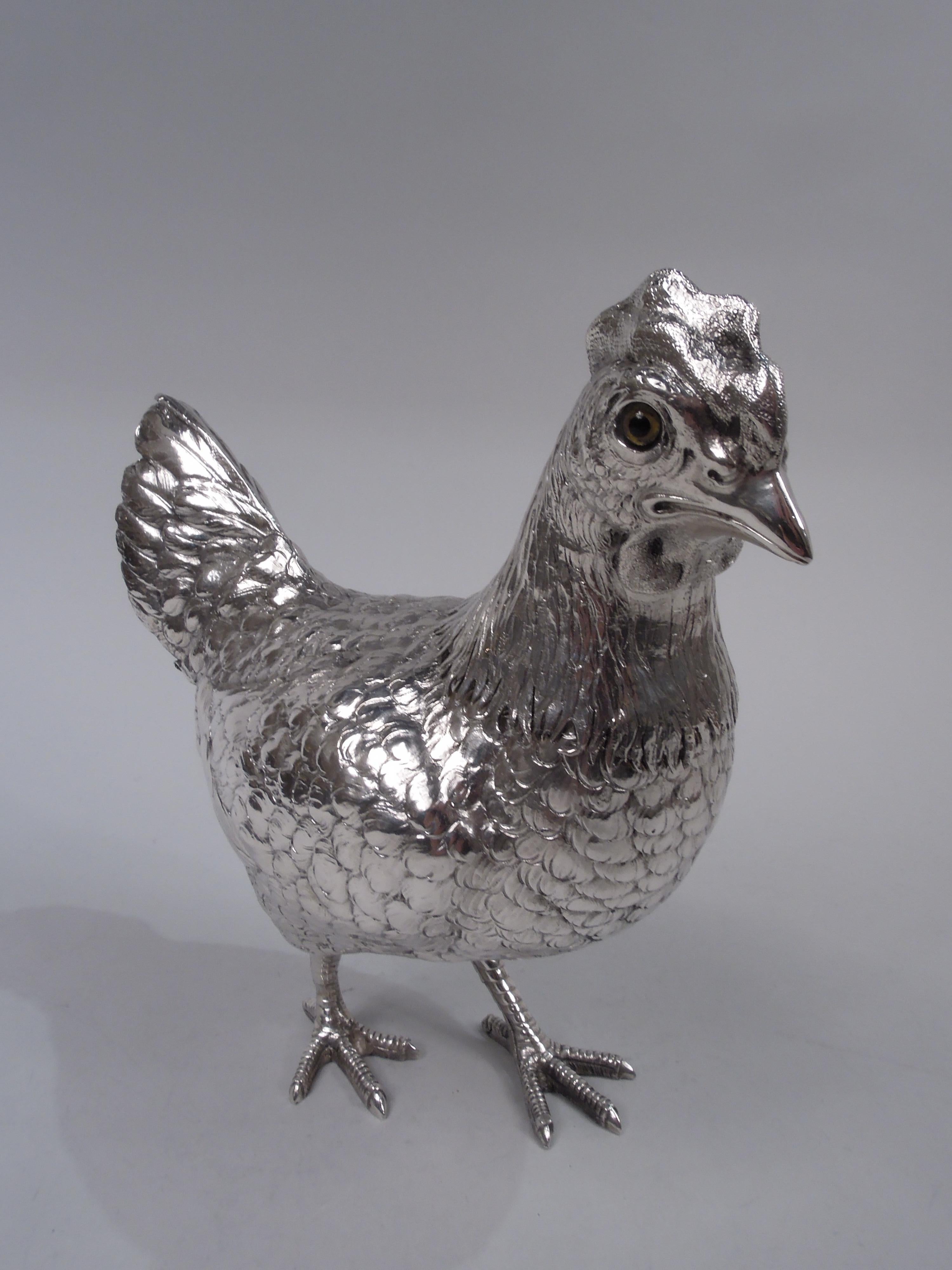 20th Century German Silver Barnyard Hen Spice Box with Funny, Flouncy Tail For Sale