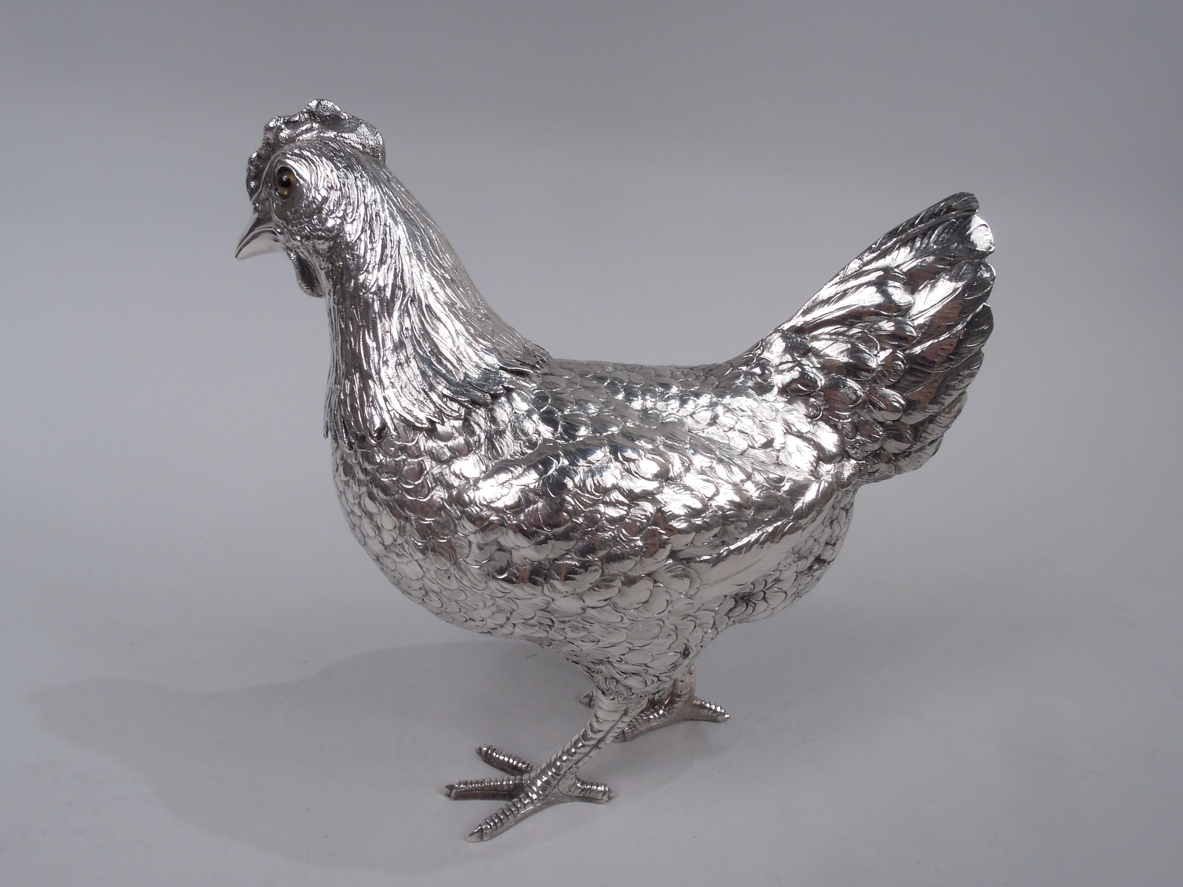 German Silver Barnyard Hen Spice Box with Funny, Flouncy Tail For Sale 1
