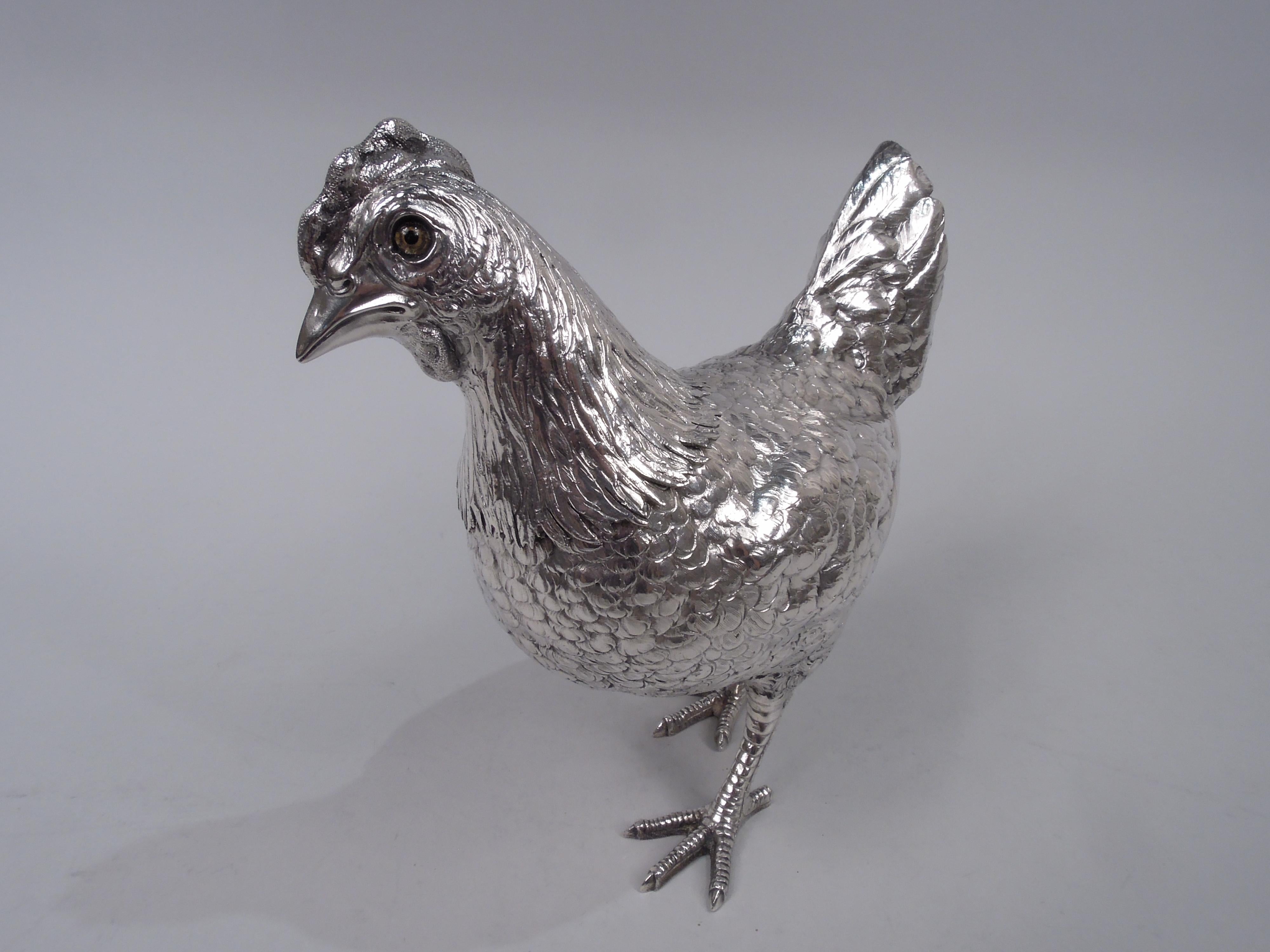 German Silver Barnyard Hen Spice Box with Funny, Flouncy Tail For Sale 2