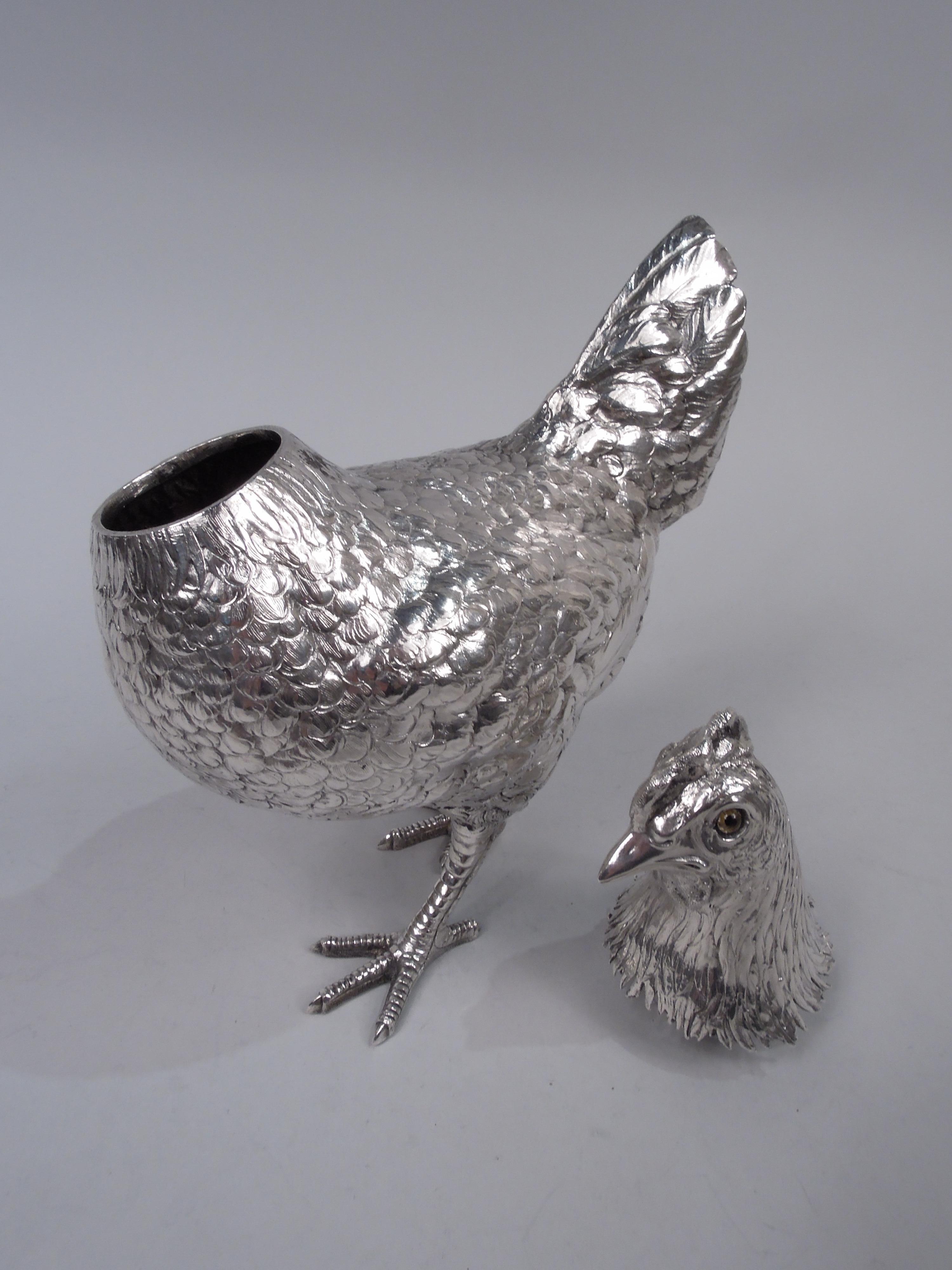 German Silver Barnyard Hen Spice Box with Funny, Flouncy Tail For Sale 3