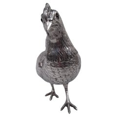 Antique German Silver Barnyard Hen Spice Box with Funny, Flouncy Tail