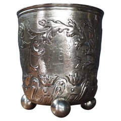 German Silver Beaker, Embossed Scrolls, circa 1710