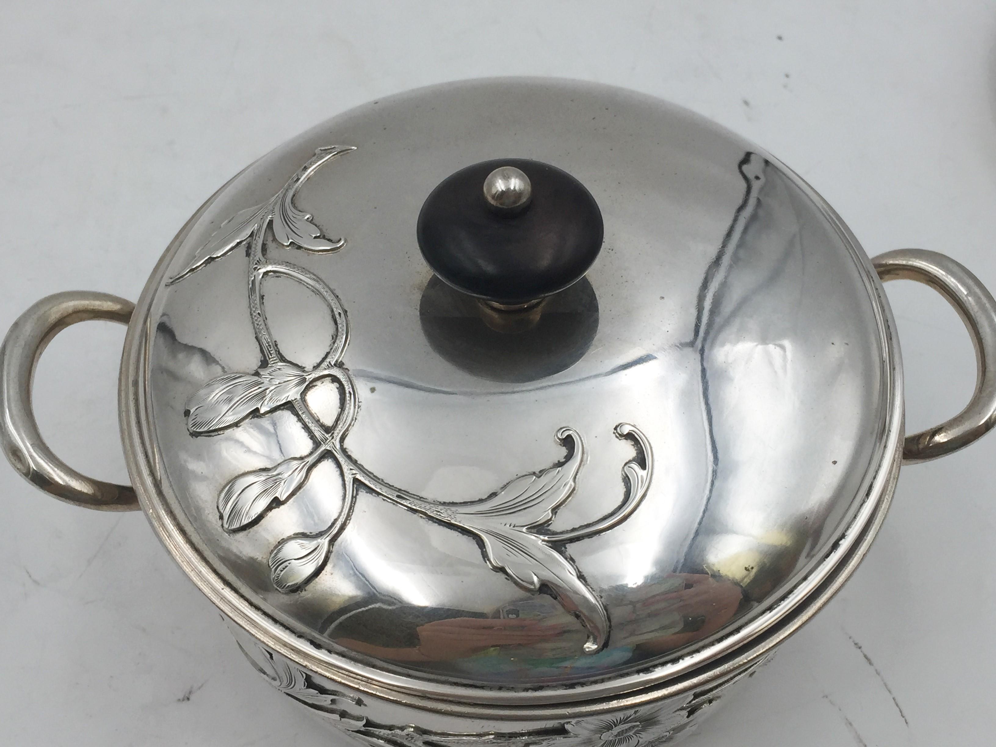 German Silver Butter Dish and Covered Bowl Tureen in Art Nouveau Style For Sale 2