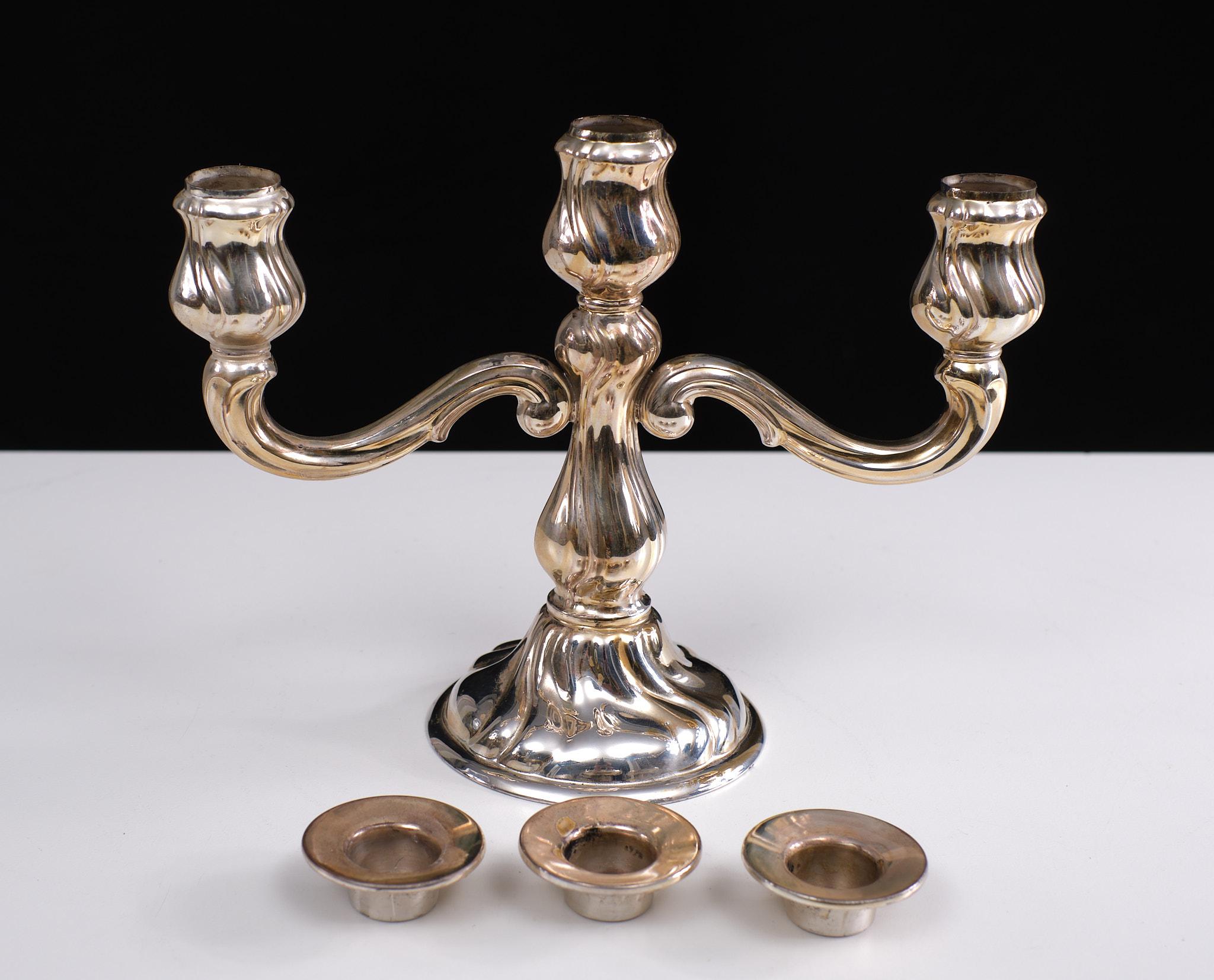 Early 20th Century German Silver Candlestick Rococo Style, 1920s  For Sale