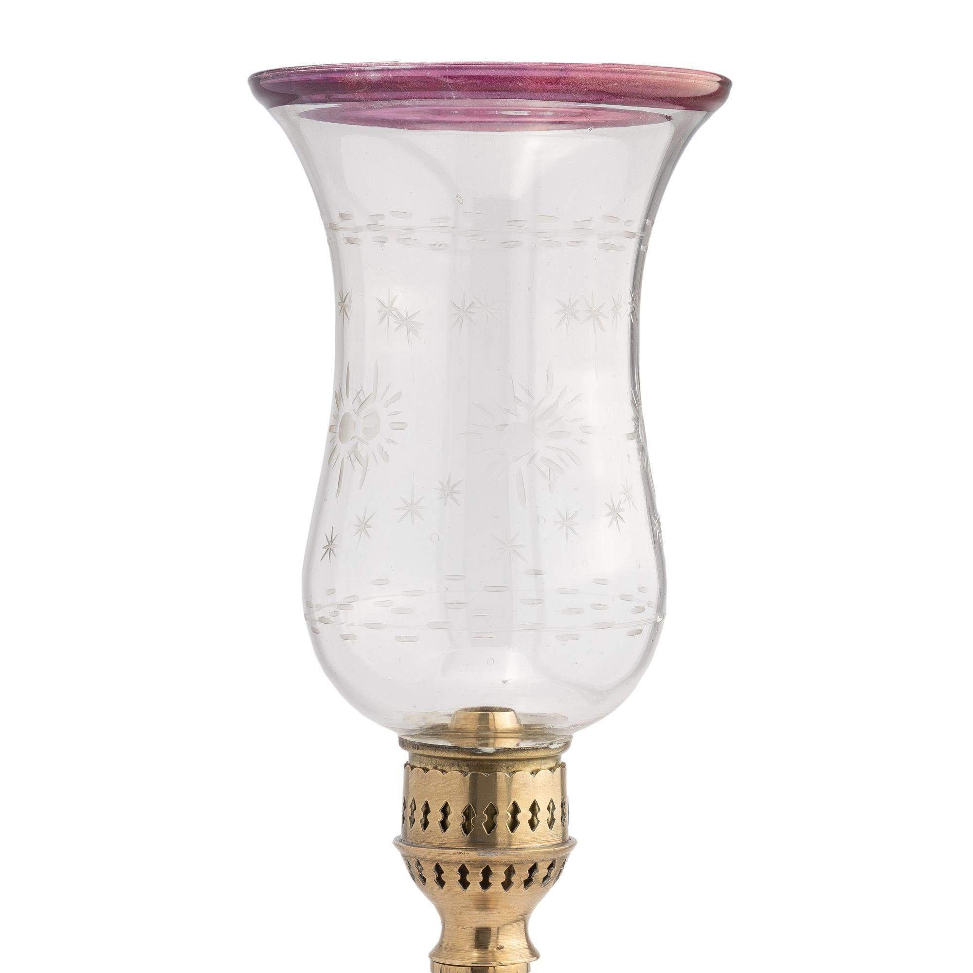 European German Silver Convertible Hurricane Lamp with Glass Shade, 1830-50