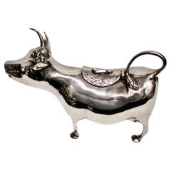 Antique German Silver Cow Creamer, Dated Circa 1900, Simon Rosenau, Hanau