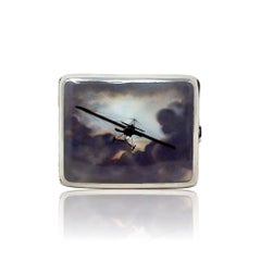 German Silver & Enamel Cigarette Case The Bleriot XI