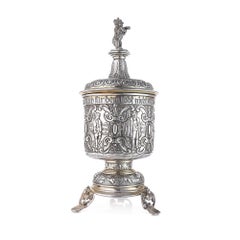German Silver Figural Covered Cup with Bear Finial, 19th century