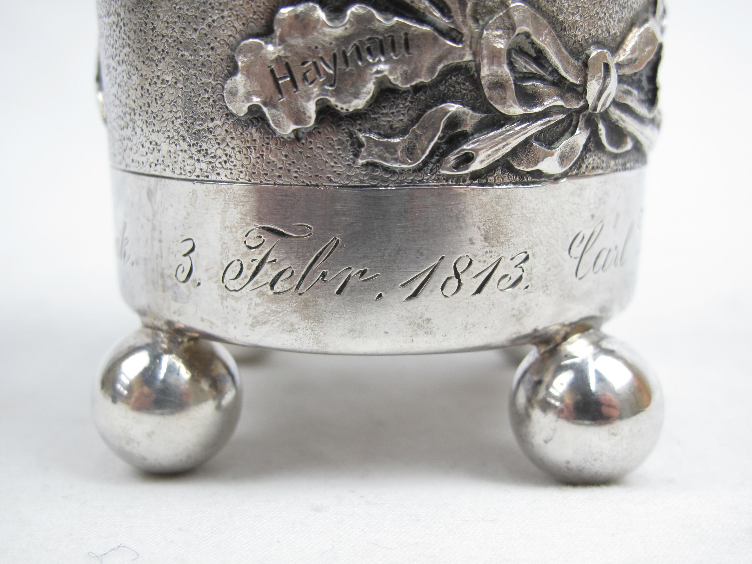 German Silver Footed Beaker Cup Napoleonic War Prussian Veteran W/ Medal Insets For Sale 7