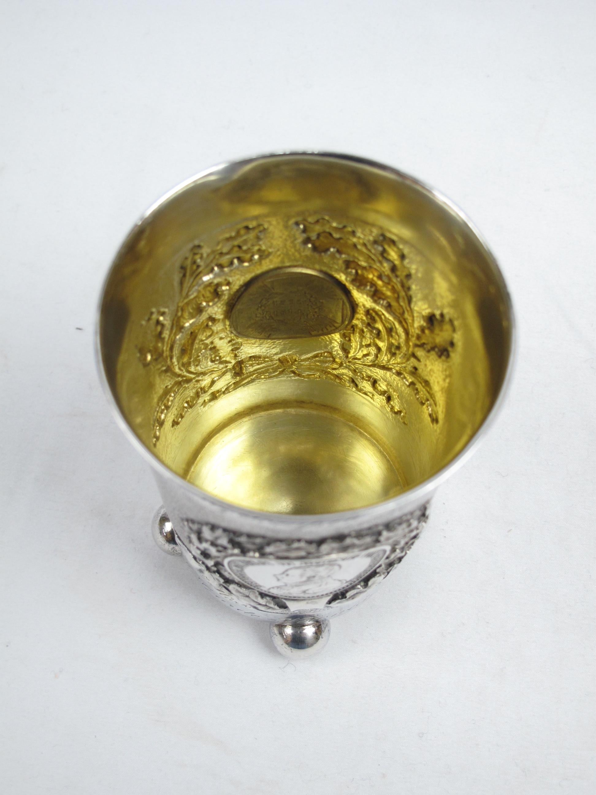 German Silver Footed Beaker Cup Napoleonic War Prussian Veteran W/ Medal Insets For Sale 8