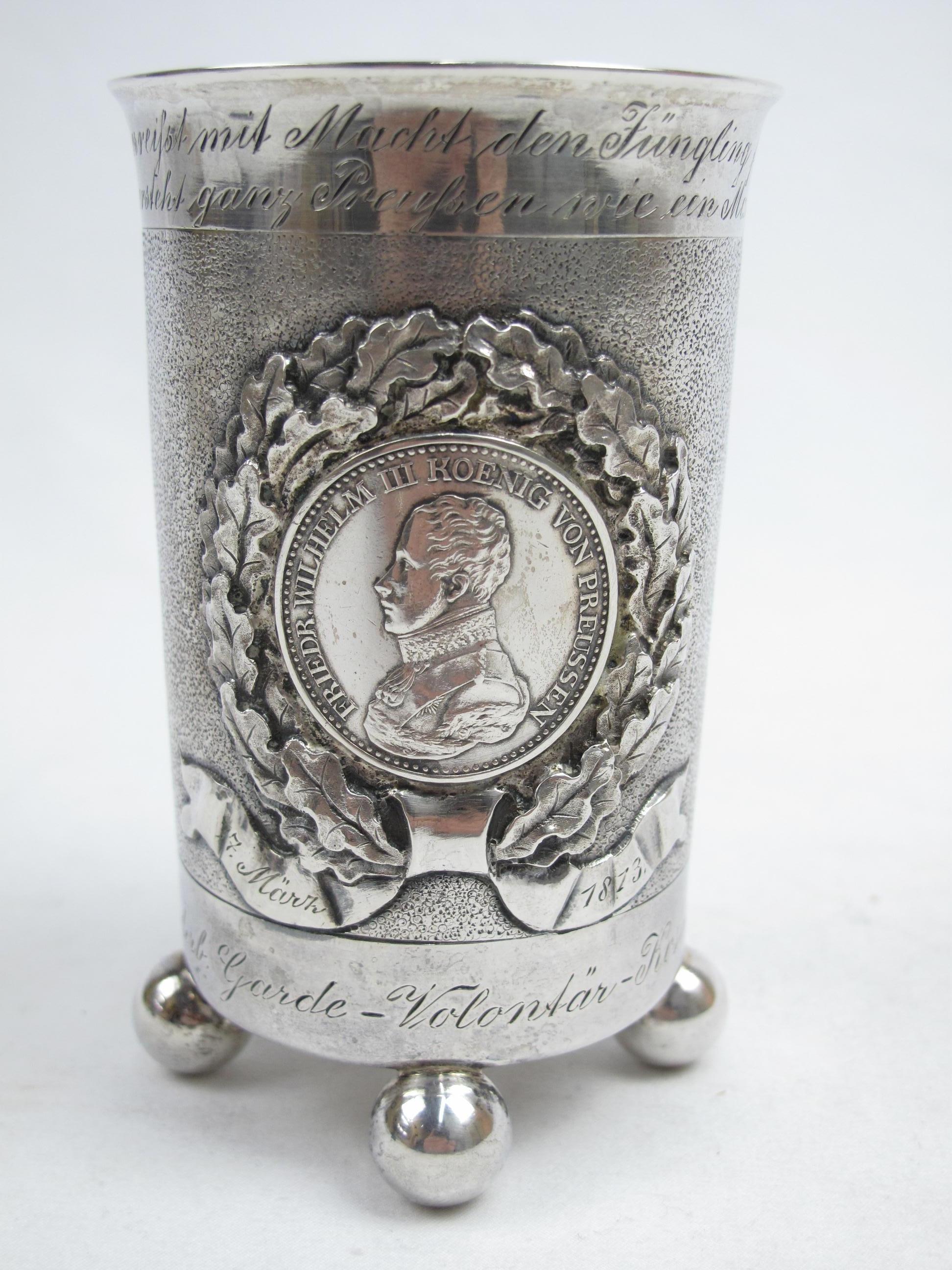Other German Silver Footed Beaker Cup Napoleonic War Prussian Veteran W/ Medal Insets For Sale
