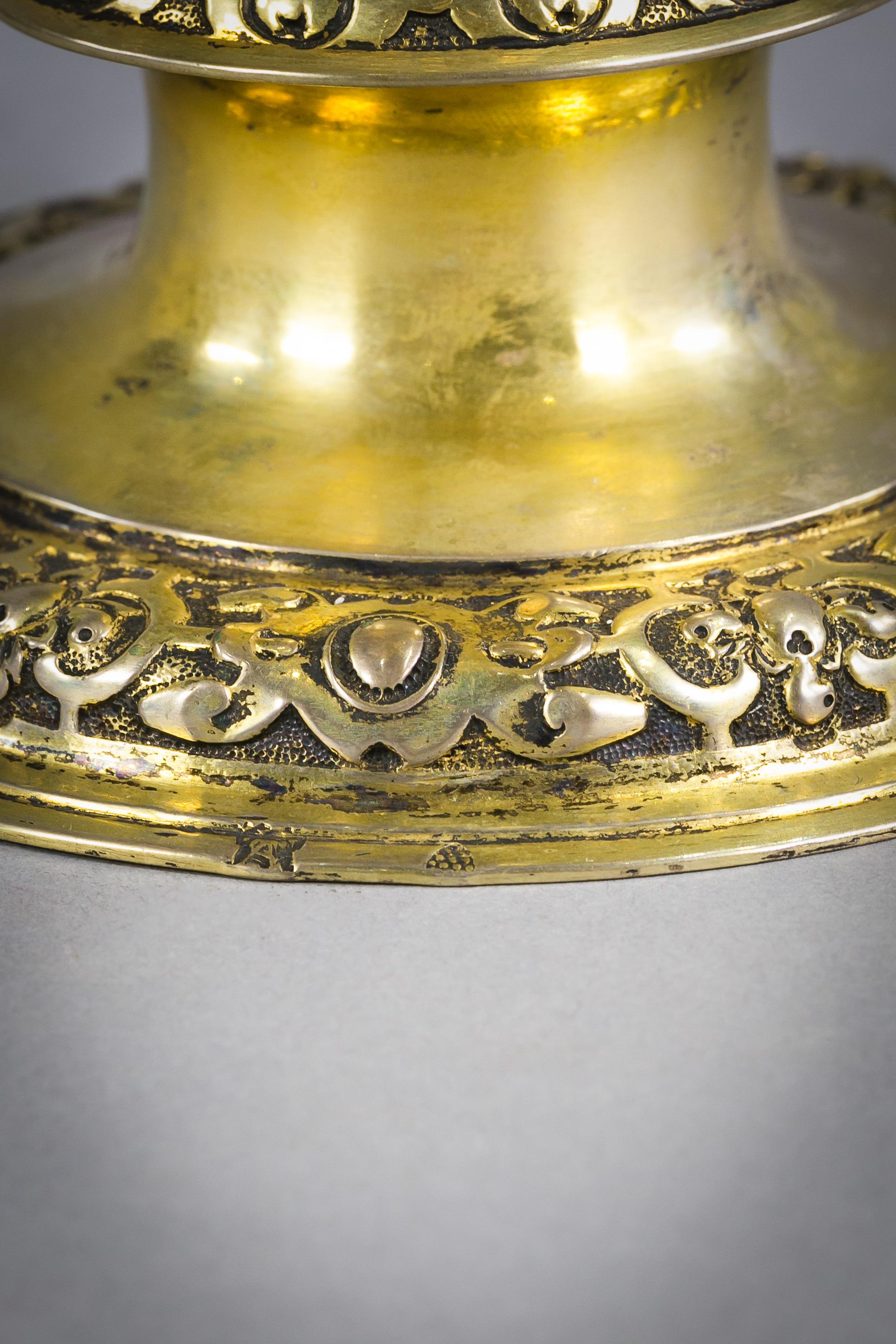 German Silver Gilt and Shell Covered Nautilus Cup, circa 1880 In Good Condition For Sale In New York, NY