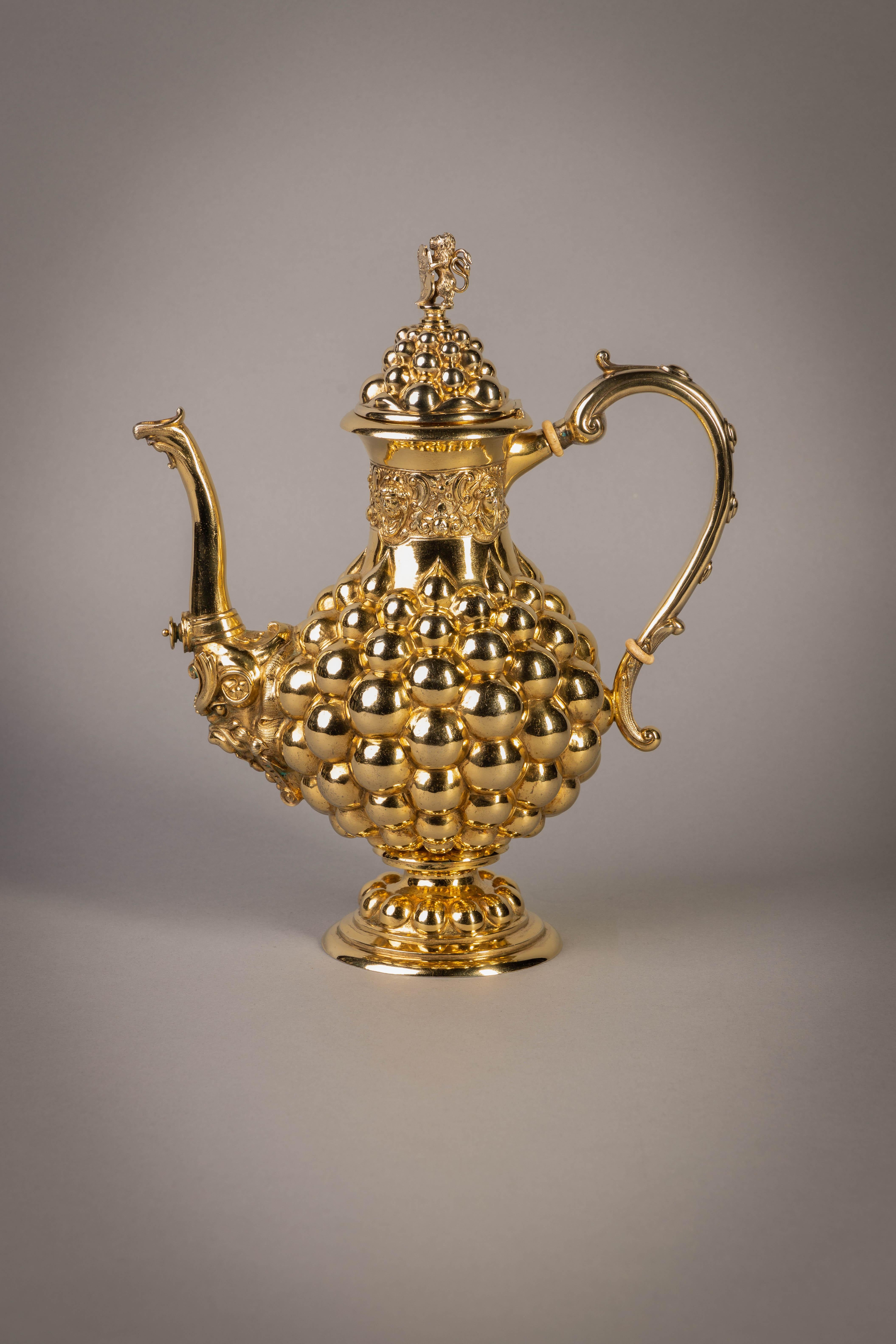 Service à thé et à café allemand en argent doré, vers 1875 en vente 13
