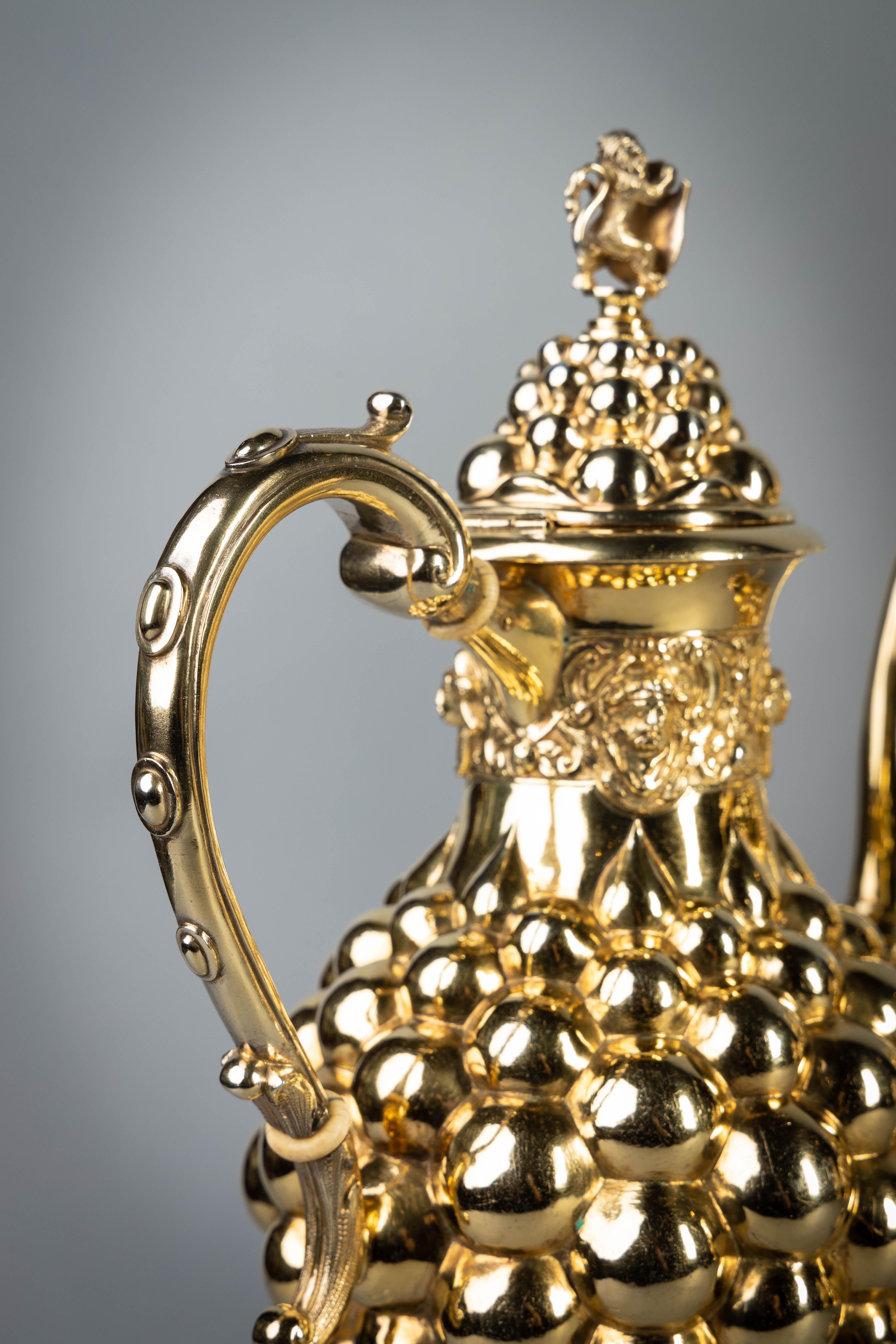 Service à thé et à café allemand en argent doré, vers 1875 en vente 1