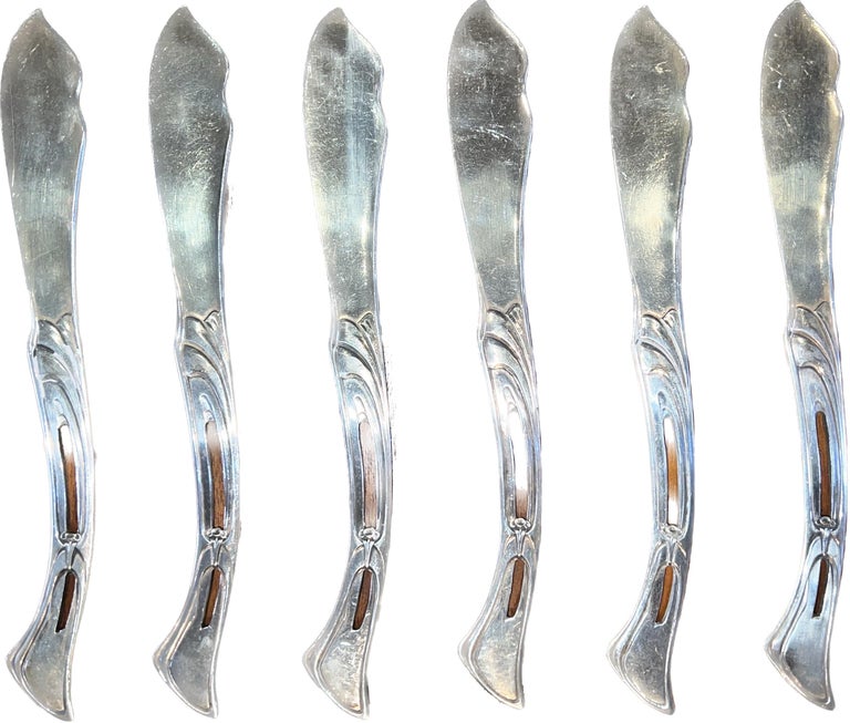 German Silver Hallmarked Set of 6 Fish Set In Good Condition For Sale In Brooklyn, NY