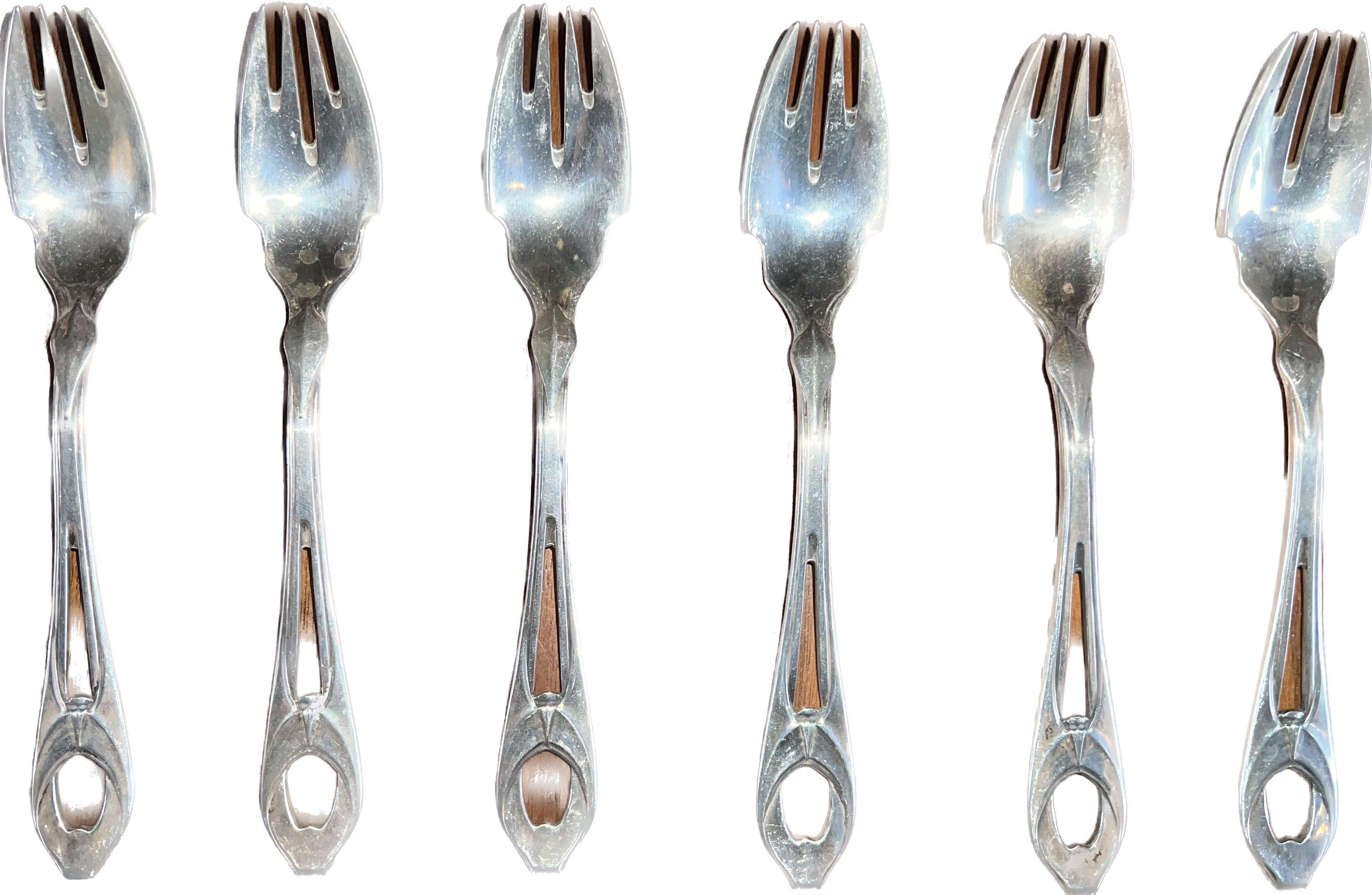19th Century German Silver Hallmarked Set of 6 Fish Set For Sale